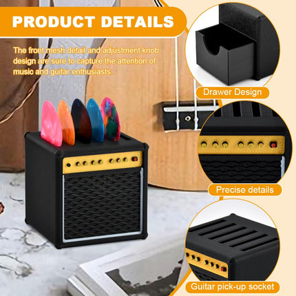Guitar Pick Holder Box, Mini Amp Speaker Shaped with 5 Picks