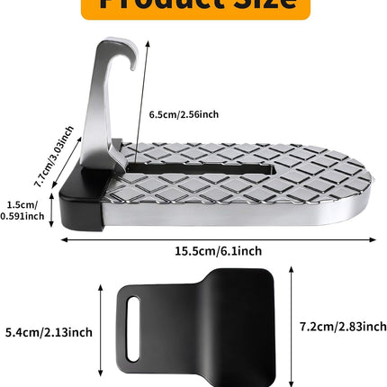Car Door Step for Car Roof Access, Foldable Non-Slip Latch Pedal, Silver