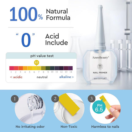AZUREBEAUTY 18ml Nail Dehydrator and Primer, Acid-Free & Hema-Free Nail Prep Kit, No Lifting Bond for Gel Polish & Acrylic, Quick Dry Professional Natural Nail Primer for Long Lasting Manicure