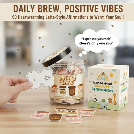 Positive Latte Jar with 60 Affirmation Cards, Emotional Support Latte Coffee, Funny Christmas Coffee Lover Themed Gift for Women, Men, Wife, Husband, Mom, Dad, Friends, Coworkers