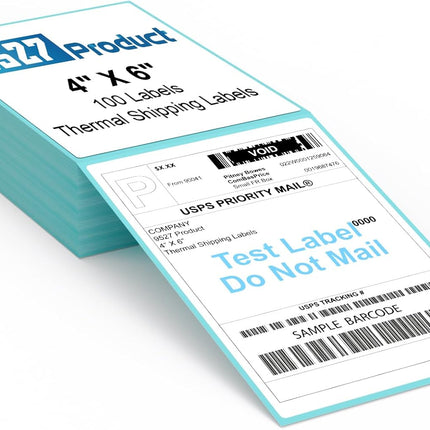 9527 Product Fanfold 4 x 6 Direct Thermal Labels with Blue Background Paper Perforated Shipping Labels for Thermal Printers, 100 Label per Stack, 1 Stack