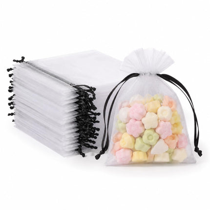 100PCS Sheer Organza Bags, White Wedding Favor Bags with Drawstring, 4x4.72 Jewelry Gift Bags for Party, Jewelry, Christmas, Mother's Day, Festival, Bathroom Soaps, Makeup Organza Favor Bags