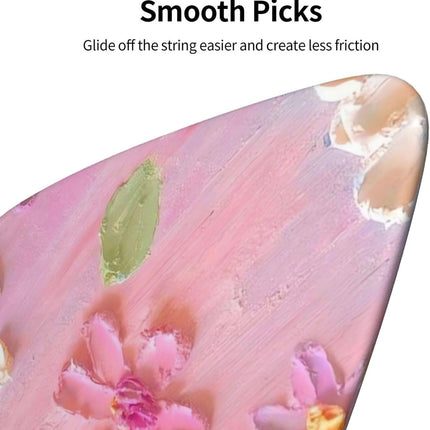 Guitar Picks 0.73mm Medium, Premium Celluloid/Nylon Picks for Acoustic Electric Guitar Bass Ukulele, Anti-Slip Grip, Durable Plectrums for Beginners & Professionals, 6 Pack - Pink Cream Flower