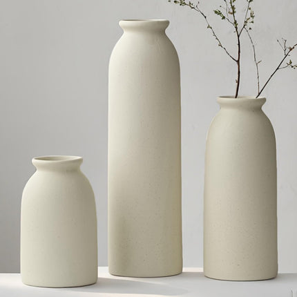 Ceramic Vase Set-3, Small Flower Vases for Decor, Modern Boho Farmhouse Style, Decorative Vases for Pampas Grass & Dried Flowers, Distressed Finish (Beige)