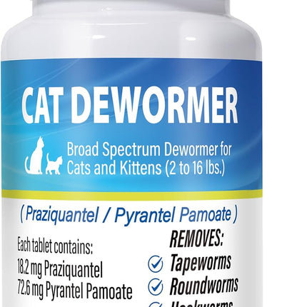 Broad Spectrum Dewormer for Cats & Kittens, Praziquantel & Pyrantel Pamoate Formula for Cats 6+ Weeks, Fast-Acting Treatment for Tapeworms, Roundworms & Hookworms, 100 Tablets
