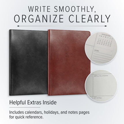 Gallery Leather Desk Weekly Monthly Planner 2025-2026, Elegantly Bound Calendar Planner and Notebook with Stylish Gold-Gilded Page Edges, 12 Months - Acadia Plum - 8 x 5.5 "