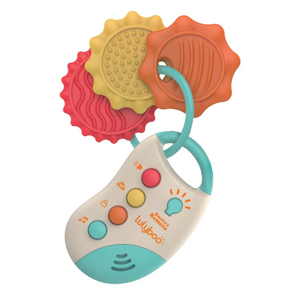 Lulyboo My First Teething Car Keys: BPA-Free Silicone teether with Soft Textures, Gentle Gum Relief, Light-up Button and car Sounds. Easy-Grasp Key fob and Lightweight Rings for Developmental Play