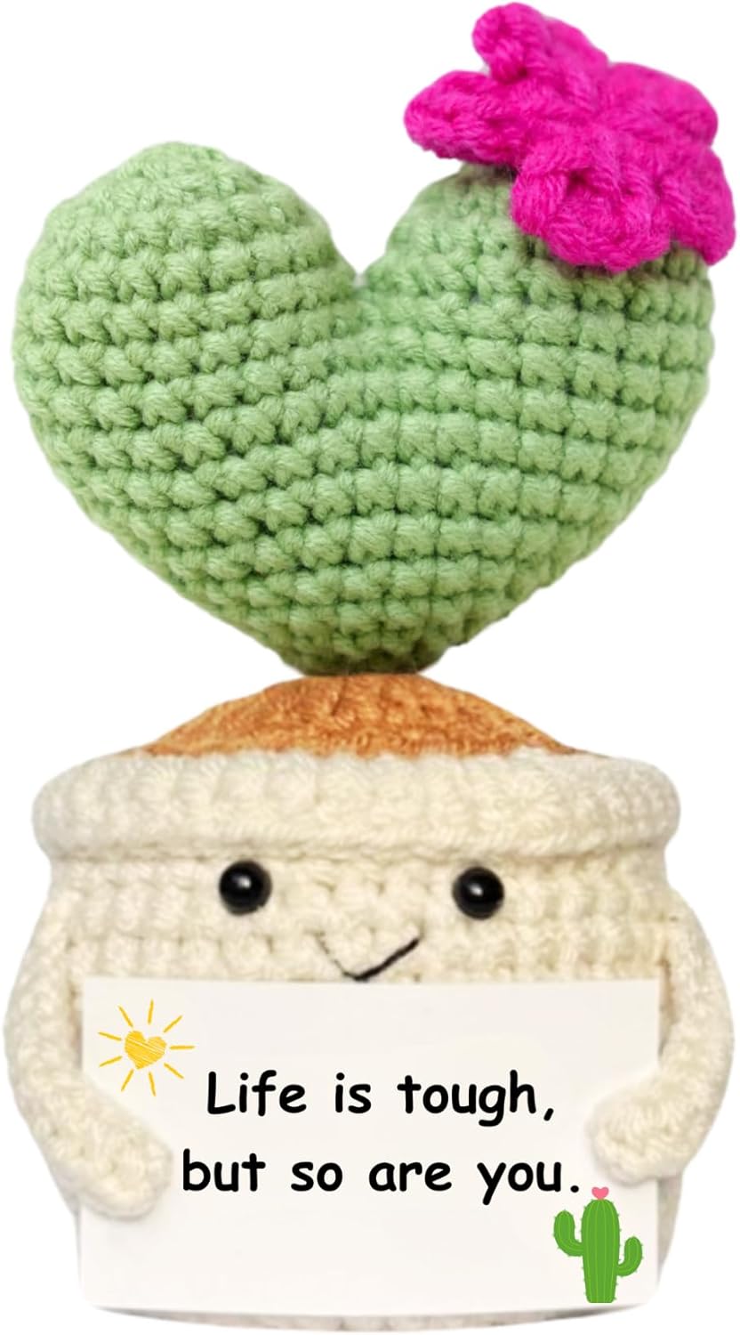 Get Well Gifts for Women, Handmade Crochet Cactus – Plush Plant Gift with Encouragement Card for Desk Decor, Home or Office Decoration