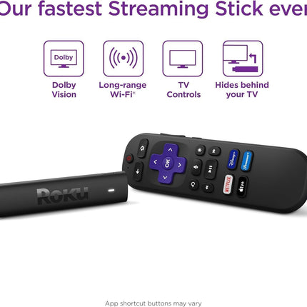 Roku Streaming Stick 4K - HDR & D. Vision Roku Streaming Device for TV with Voice Remote & Long-Range Wi-Fi - Free & Live TV (Renewed)