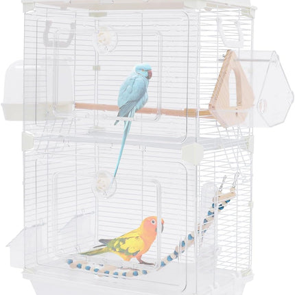 Two-Tier Bird Cage, 30 Inch Pigeons Parrot Birdcage with Safe Rotary Door Lock, White Parakeet Cage for Small to Medium Birds, Easy Access Double Doors. (C)