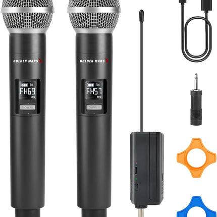 Wireless Microphones - AI Auto Match Channel Mics, Upgraded 2.4GHz 500FT Extra-Long Range Stable Receiving Rechargeable Microfono Inalambrico for Karaoke Singing DJ Church Classroom