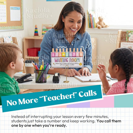 KACIOLA STUDIO Teacher Classroom Management Tools, Waiting Room Sign with Wooden Number Clips, Teacher's Helper Waiting Room Poster, Please Take a Number Classroom Poster for Student Management-Cute