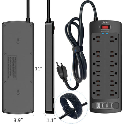6 Ft Surge Protector Power Strip with 12 Outlets and 4 USB Ports