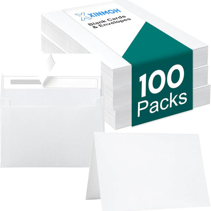 100 Pack White Blank Cards and 100 Pack Envelopes 4x6, Note Greeting Cards and Envelopes Set, Folded Cardstock with