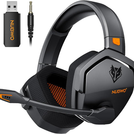 NUBWO Wireless Gaming Headset with Mic for Ps5 Ps4 PC, Zero Interference, 100-Hour Battery All-Day Play, 23ms Sync for Fortnite & Call of Duty/FPS Gamers, Triple Mode All Devices Compatible - Orange