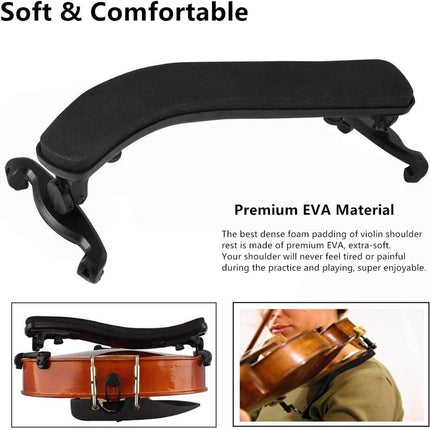 SUEWIO Violin Shoulder Rest for 1/2 Size, Adjustable Violin Shoulder Rest for Kids Beginners with Comfortable Foam Pad & Height Adjustable Feet