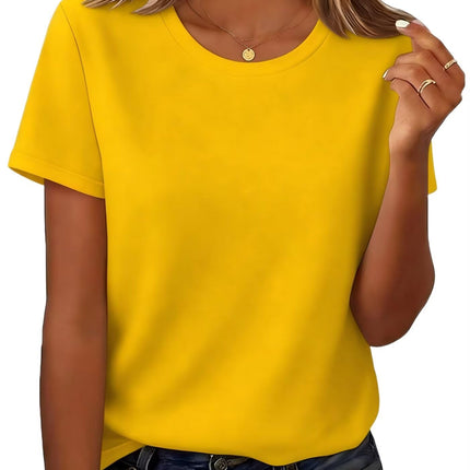 Women's Casual Short Sleeve T-Shirt Crewneck Basic Solid Tee Tops Summer Vacation Blouses
