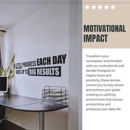 My Vinyl Story - A Little Progress Each Day Wall Decal - Inspirational Wall Sticker Quote, Motivational Vinyl Art for Gym Fitness Workout Exercise Home Office Decor - Removable (White, 42x10 inches)