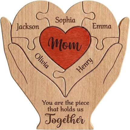 Mom, Mum, Mother You are The Piece that Holds Us Together - Personalized Wooden Family Puzzle, Custom Name Puzzle Sign for Mom Grandma, Mother’s Day Birthday Gift, Family Keepsake Decor