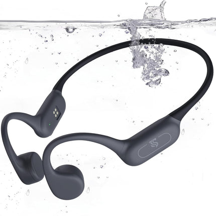 Bone Conduction Headphones IPX8 Waterproof Swimming Headphones Open Ear Headphones with MP3 Mode 32GB Memory 8H Playtime Bluetooth 5.4 Ear Buds Secure Fit for Running and Fitness (Gray)