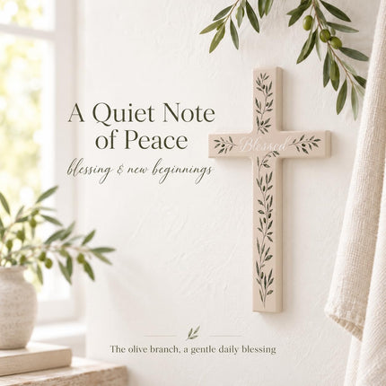 Wall Cross, Wooden Olive Branch Christian Wall Decor, Baptism Gift for Home