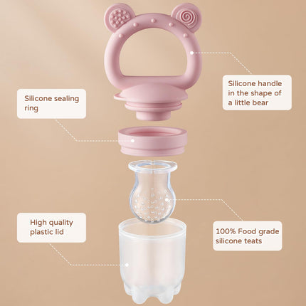 Alimentador de fruta de silicona para bebé 2 piezas con mini bandeja congeladora, moldes de paleta de leche materna para dentición infantil, mordedores de bebé, alimentador de comida fresca para alimentación autónoma segura del bebé - morado