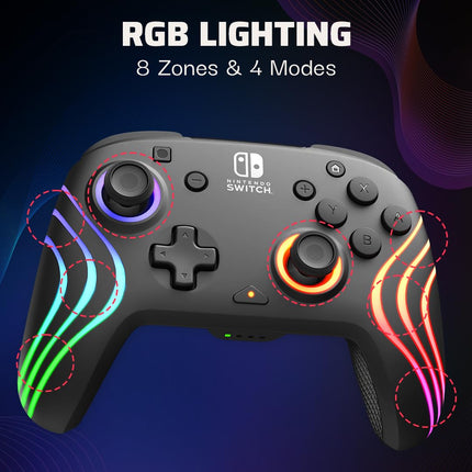 Wireless Nintendo Switch Pro Controller - Officially Licensed, Nintendo Switch 2, Switch Lite/OLED, RGB LED Customization, App Controls, Rechargeable Battery Power - Black