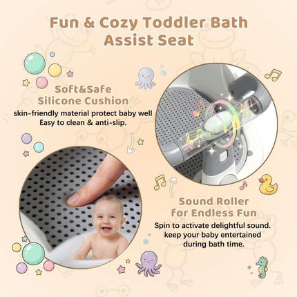 Baby Bath Seat for Babies 6 Months & Up, Non-Slip Toddler Bath Seat with Suction Cup, Safe and Comfortable Portable Infant Bathtub Chair for Bathroom, Bathtub Tub Sitting Up, Easy to Clean (Grey)