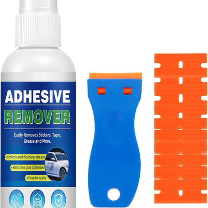 Adhesive Remover, 4.06 Oz Sticker Remover for Cars, Windows, Floor, Glue Remover with Plastic Razor Blade Scraper – Rapidly Removes Labels, Stickers, Glue, Tape, Gum, Wax