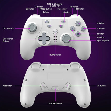 Wireless Switch Controller for Nintendo Switch/Switch 2/Lite/OLED/PC,Gamepad Supports Dual Vibration/6-Axis Gyroscope/Programmable/Turbo,Ergonomically Designed Precise Joystick (White)