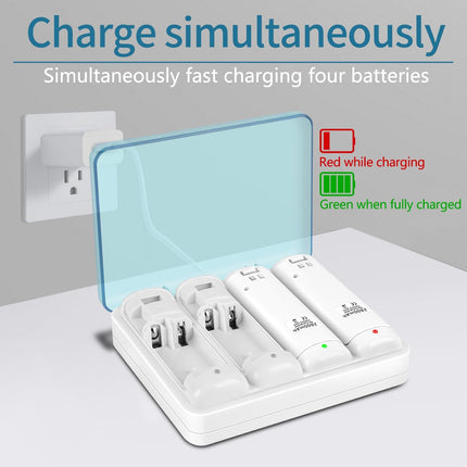 Wii Remote Battery Charger,4 in 1 Charging Station with 4 Pack 2800mAh Rechargeable Battery,USB Cable for Wii/Wii U Remote Controller (White)