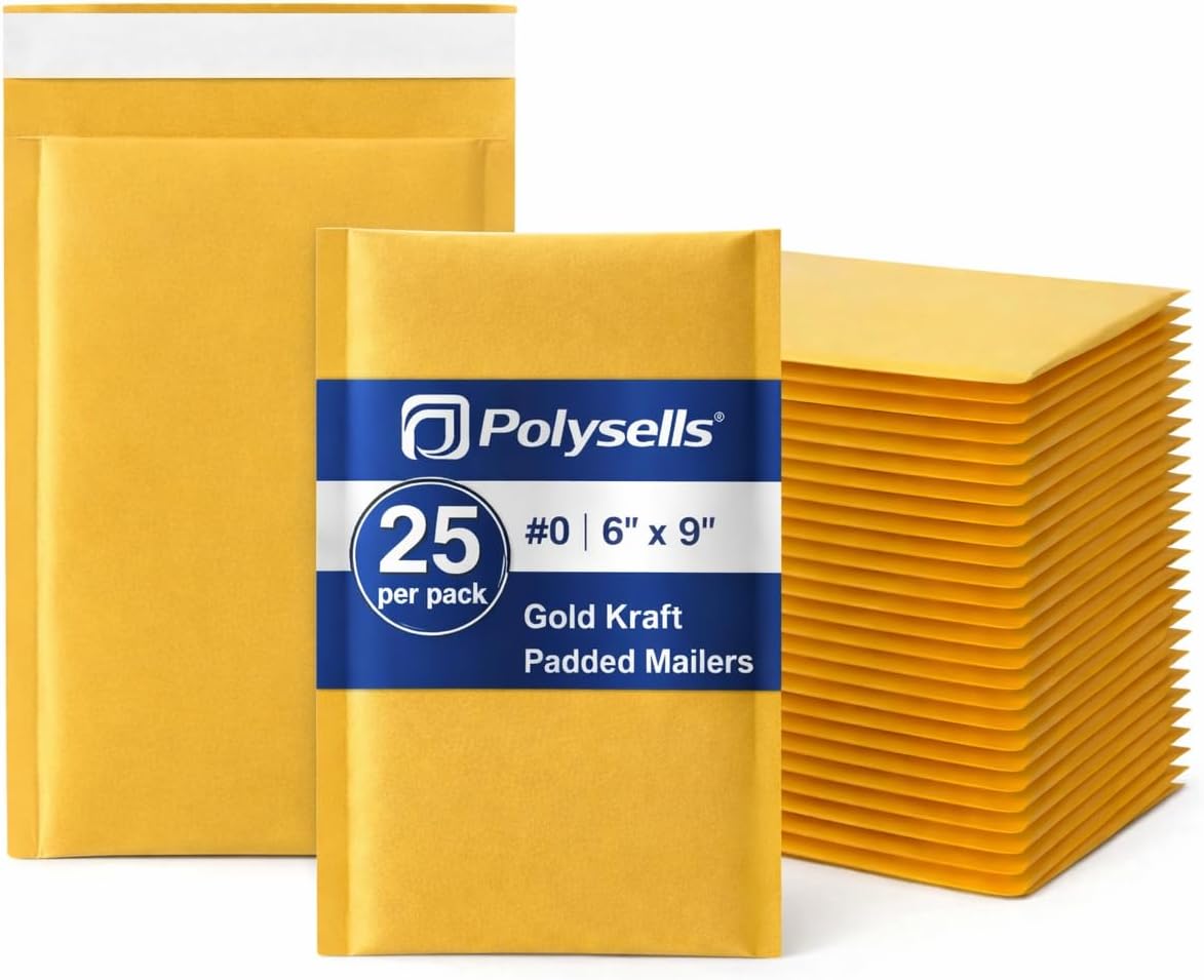 6x9 Bubble Mailers, 25 Pack Padded Envelopes, Self Seal Shipping Mailers for Small Business, Lightweight & Durable Gold
