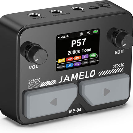 JAMELO Pocket Guitar Multi Effects Pedal, with 125 Effects, 99 Presets, 30 Amp Modeling, IR Loaders, Looper 100 Drum Rhythms BT Audio USB OTG Support Rechargeable Guitar Effects Processor (Black)