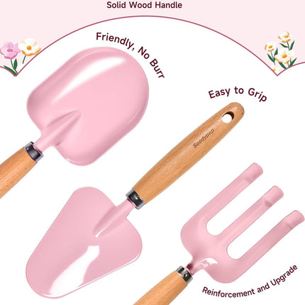 Kids Gardening Tool Set Toys - 8 Pieces Quality Garden Kit for Toddlers & Kids with Shovels, Rake, Watering Can, Hat, Apron, Gloves & Storage Bag (Pink Flower)