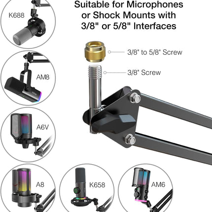 Microphone Arm Stand, FIFINE Suspension Boom Scissor Mic Stand with Heavy Duty Clamp, 3/8" to 5/8" Adapter, for Voice-over, Gaming, Recording, Studio, Home Office (CS1)
