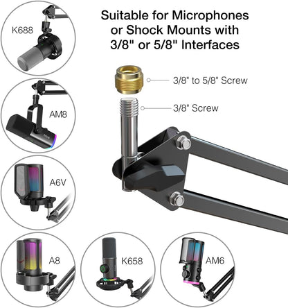 Microphone Arm Stand, Suspension Boom Scissor Mic Stand with Heavy Duty Clamp, 3/8" to 5/8" Adapter, for - photo 3