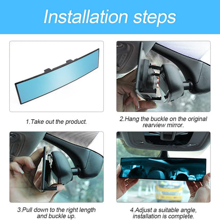 Car Rearview Mirror, 12 Inch Panoramic Wide Angle Anti-Glare, Clip on Auto Rear View Mirror, HD Clear Convex Surface, Car Interior Accessories Universal for SUV, Truck, Van, Vehicles (Blue)