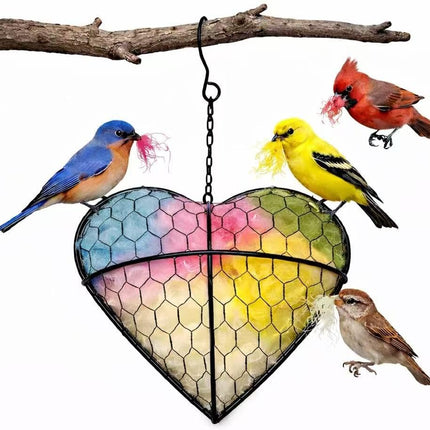 Handmade Alpaca Fiber Heart Bird Nesting Holder for Garden Birds — Cozy Outdoor Gift-Pastel