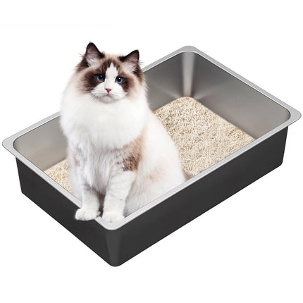 High Sided Stainless Steel Cat Litter Box