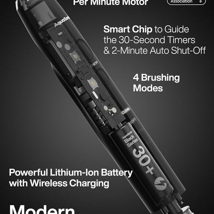 Aquasonic Black Series Ultra Whitening Toothbrush – ADA Accepted Electric Toothbrush- 8 Brush Heads & Travel Case – 40,000 VPM Electric Motor & Wireless Charging - 4 Modes w Smart Timer