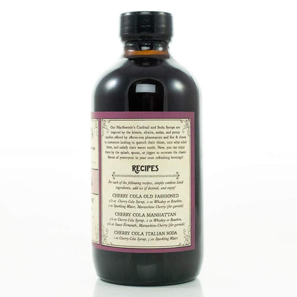 MacSweeties Cocktail Syrups & Bitters - Cherry Cola Cocktail and Soda Syrup - Premium Cocktail Mix For an Old Fashioned or Cherry Cola Manhattan - Simple Syrup for Cocktails and Soda - 8 Ounce Bottle