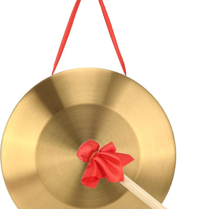 12.6 inch Gongs Instrument, Copper Gong with Beater and Red Hanging Ribbon for Celebration, Party, Festivals
