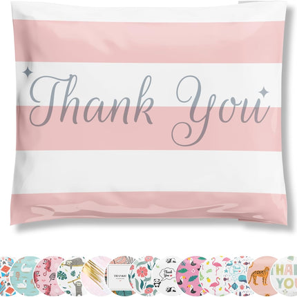 Poly Mailers 12.5x15 50 Pack | Self-Sealing Shipping Bags Envelopes for Small Business | Waterproof Durable Packaging | Thank You | Pink Stripes | à la mode Mailers