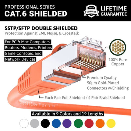 InstallerParts (5 Pack Ethernet Cable CAT6 Cable Shielded (SSTP/SFTP) Booted 6 FT - Orange - Professional Series - 10Gigabit/Sec Network/High Speed Internet Cable, 550MHZ