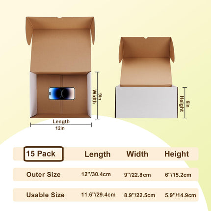 12x9x6 inches White Shipping Boxes pack of 15, Corrugated Cardboard Boxes 12 x 9 x 6 for Packaging Small - photo 2