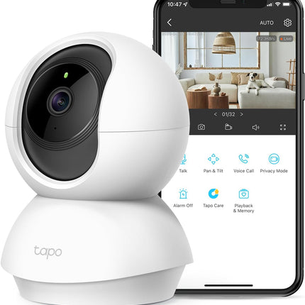 Tapo TP-Link 2K Pan Tilt Security Camera for Baby Monitor, Dog Camera w/Motion Detection, 2-Way Audio Siren, Night Vision, Cloud &SD Card Storage (Up to 256 GB), Works with Alexa & Google Home (C210)