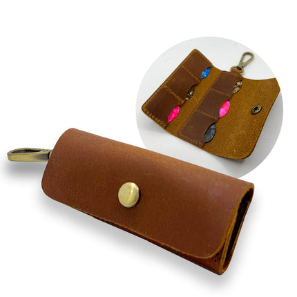 Genuine Leather Guitar Pick Holder Keychain, Guitar Picks Holder Case for 4 Picks, Portable Pick Holder for Guitar with Hook, Ideal Guitar Pick Storage