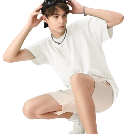 Men's Cotton T-Shirts Oversized Unisex Short Sleeve Crew Neck Loose Basic Tops Solid Athletic Tee