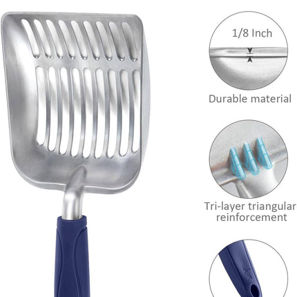 WePet Cat Litter Scoop, Aluminum Alloy Sifter, Kitty Metal Scooper, Deep Shovel, Long Handle, Poop Sifting, Kitten Pooper Lifter, Durable, Heavy Duty, for Litter Box