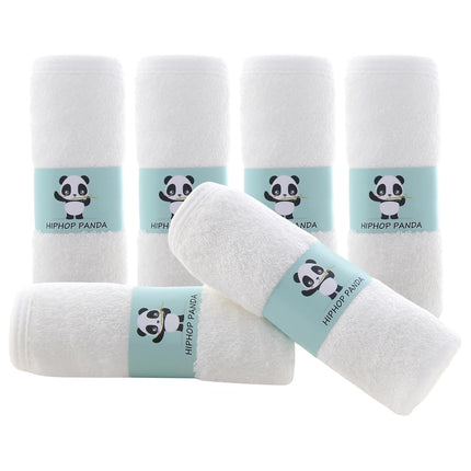 HIPHOP PANDA Baby Washcloths, Rayon Made from Bamboo - 2 Layer Ultra Soft Absorbent Newborn Bath Face Towel - Reusable Baby Wipes for Delicate Skin - White, 6 Pack